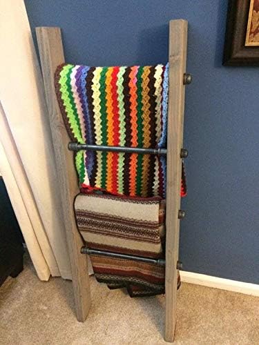 Rustic 2x4 Industrial Pipe and Wood Blanket Ladder - Wood Quilt Ladder - Rustic Quilt Blanket Ladder - Pipe Decor Blanket Ladder