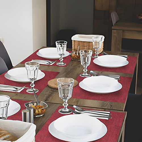 Yangkluib Placemats Washable, Place Mats Faux Leather Double Side, Placemat Easy To Clean, Table Mat Waterproof Wipeable, Anti-Slip Table Mats Set Of 2 (Red) #TOP1