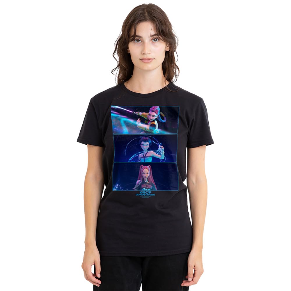 Kpop Demon Hunters Huntrix Fighting Ladies T Shirt, Black, XX-Large