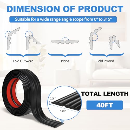 Image of Corner Molding Trim Peel and Stick Wall Corner Protector | Flexible Corner Trim Self Adhesive Inside & Outside Wall Edge Guard Moulding Trim for Edge Use, Black, 0.8'' W x 40' L