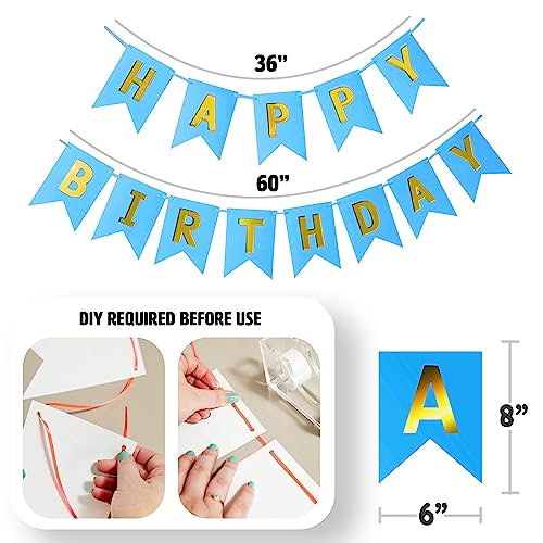 Image of Just Party Set of 60 Pcs - 15 Blue 15 Silver & 15 Black Metallic Balloons, Blue Happy Birthday Banner, 2 Blue Curtains Theme Backdrop