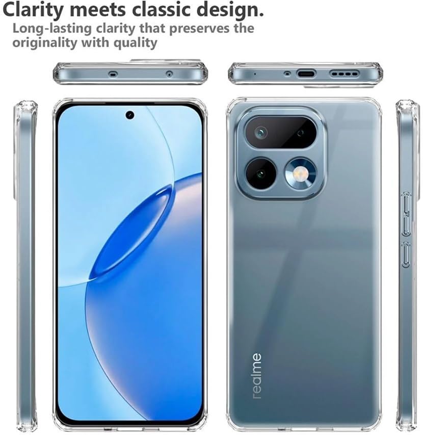 Image of REALCASE Silicone Back Cover Case, Scratch Resistant Protective Crystal Clear Transparent Shock Proof Back Cover Case for Realme 16 Pro 5G