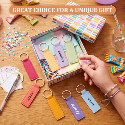 Image of Leather Key Fob Kit with Metal Rings, PU Leather Keychains Blank for Laser Engraving, DIY Craft Tools