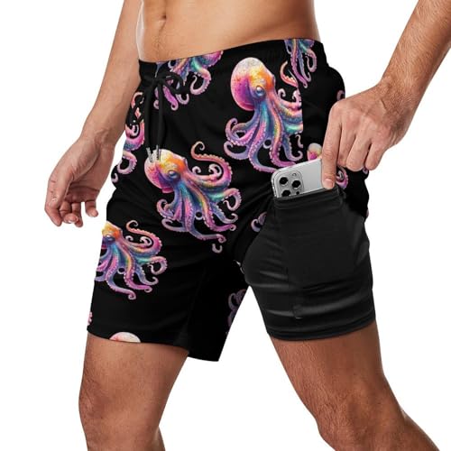 Colorful Octopuss Beach Shorts for Men Swim Trunks Quick Dry Swim Shorts with Compression Liner Pocket2