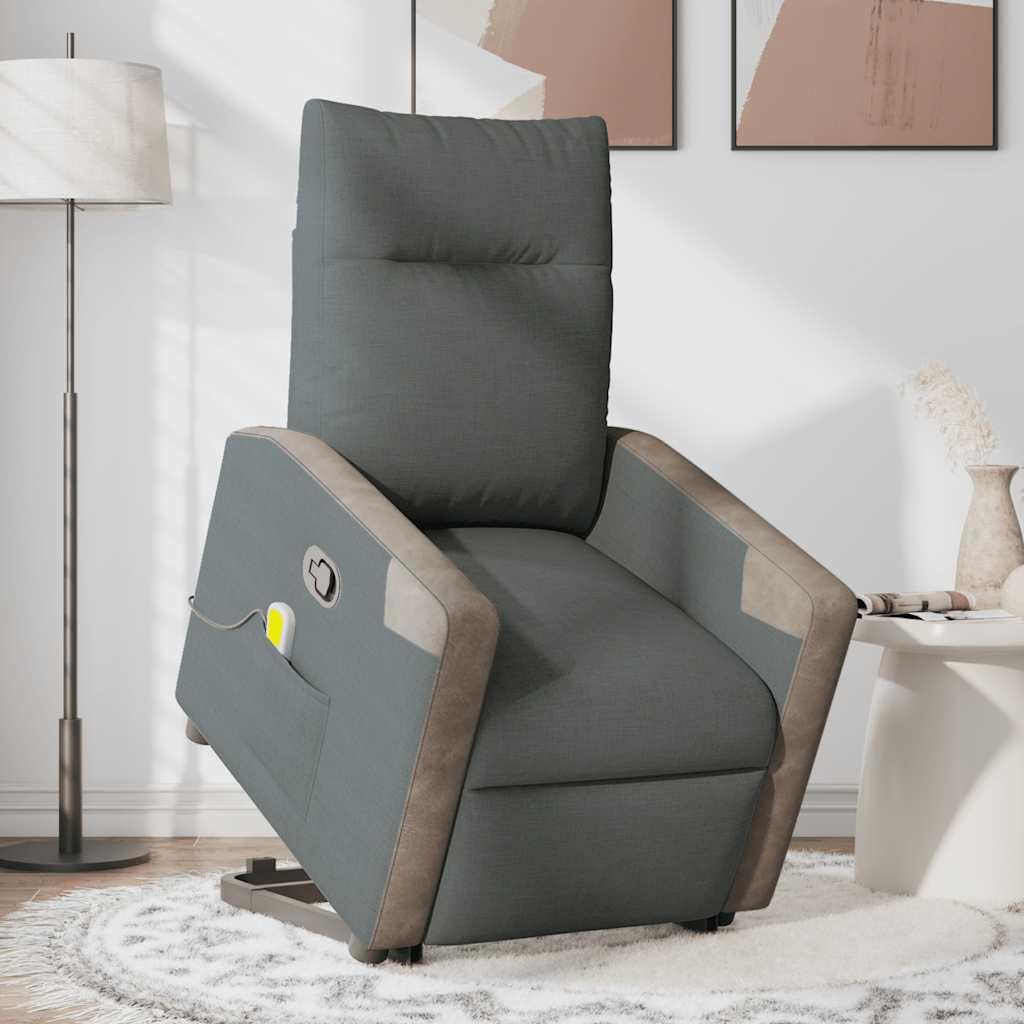 Massagesessel mit Aufstehhilfe Dunkelgrau Stoffbezug 69x86x100 cm Relaxsessel mit 6-Punkt-Vibrationsmassage und manueller Liegefunktion für Wohnzimmer und Leseecke