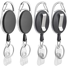 GOGO 4 Packs Retractable Keychain Badge Holder with Carabiner Reel Belt Clip and Key Ring, Black