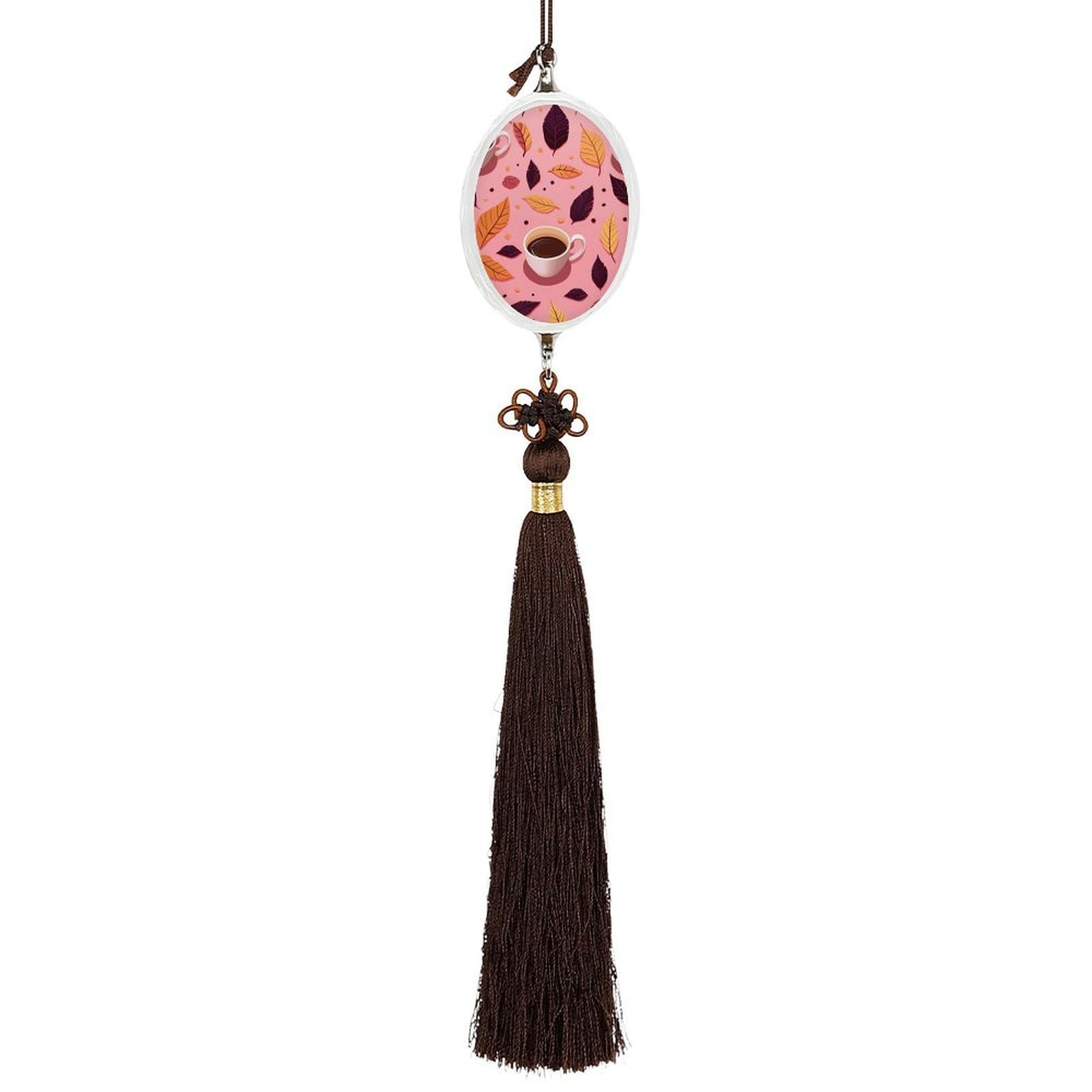 Crystal Car Pendant Charms Ellipse Crystal Rear View Mirror Charms Leaves And Coffee Auto Hanging Interior Ornament Pendant Car Interior Accessories for Women Men Auto Decor