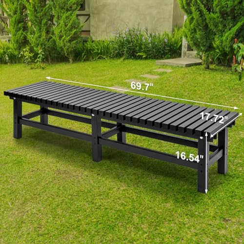 TECSPACE 70 Inches Aluminum Outdoor Weatherproof Bench Backless, 550 LBS Bearing Capacity Garden Porch Bench, Vertical Panel Design, Black
