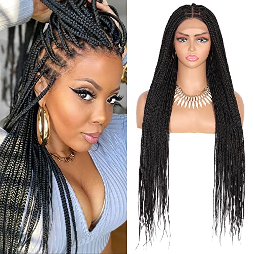 Youthfee 13x7Inch Lace Front Knotless Box Braided Wigs with Baby Hair for Black Women 30Inch Frontal Lace Lightweight 100% Handmade Synthetic Cornrow Twist Braids Wigs