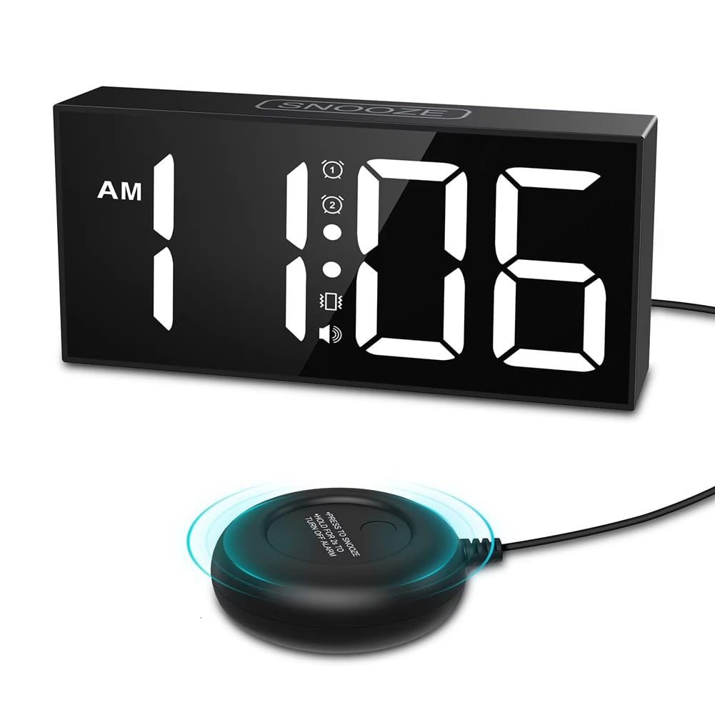 CTRLZS Vibrating Alarm Clock 7.5in Large Display LED Clock Loud Alarm Clock with Bed Shaker for Heavy Sleepers Hearing Impaired