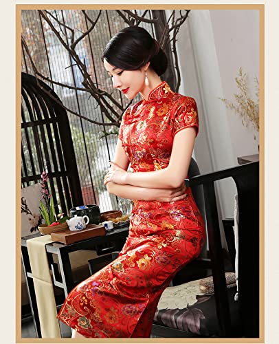 Amazon.co.jp: 刺繍花柄 チャイナドレス サテン ロング チャイナ服