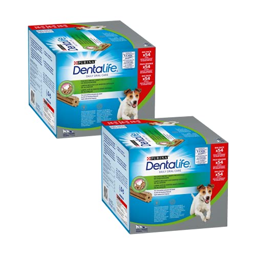 Purina Dentalife Cane Snack per l'Igiene Orale, per Cani di Taglia Piccola, 2 Confezioni da 54 Sticks Ciascuna, per un Totale di 108 Sticks - Formato Scorta