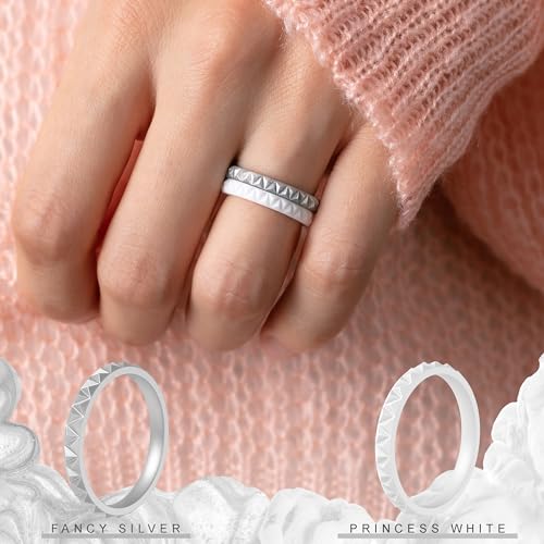 ThunderFit Thin Silicone Wedding Rings for Women, Triangle Diamond Stackable Bands 2.5mm Wide 2mm Thick - 1/4/8/12/16 Variety Multipack4