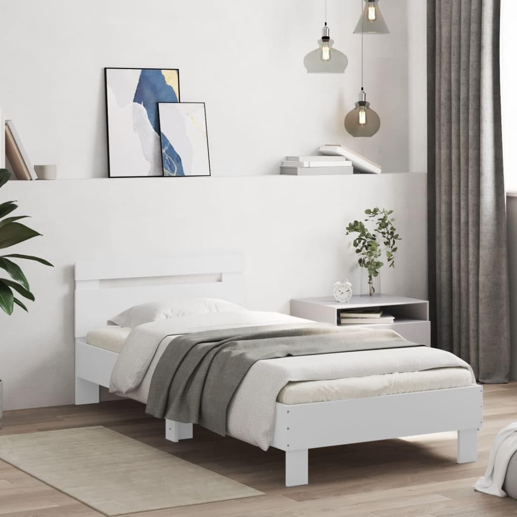 vidaXL Cama con Cabecero, Somier de Invitados, Armazón Marco de Cama, Mueble para Dormitorio Hogar, Madera de Ingeniería Blanca 90x190 cm