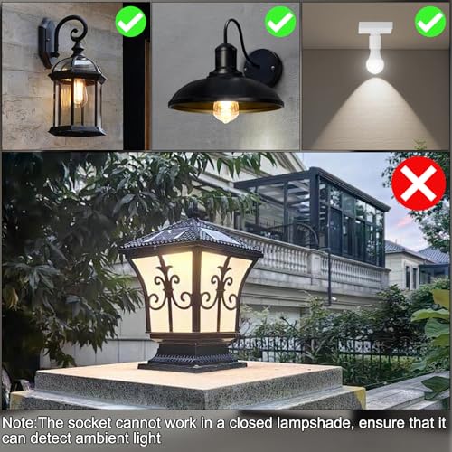 Motion Sensor Light Socket Adapter, Auto On/Off, 360° Detection Up to 20Ft, Through-Wall Sensing, E26/E27 Base, for Porch, Garage, Yard (Max 60W LED Bulb) - Thumbnail 7