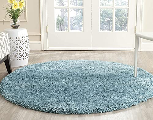 Image of Shaggy Carpets and Rugs for Hall and Drawing Room 8x8 Round Sky Blue Color