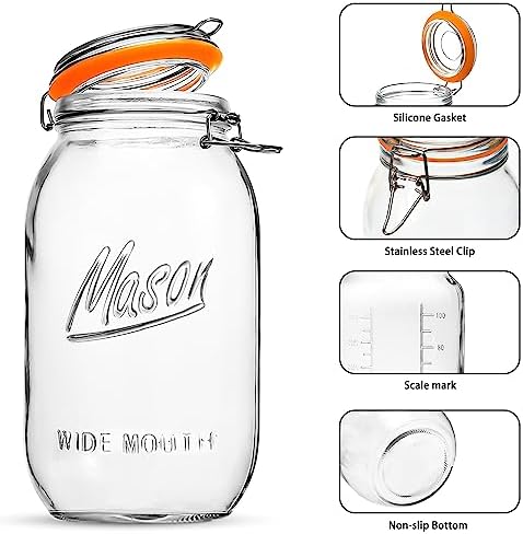 Wide Mouth Mason Jars 64 oz 3 Pack Half Gallon Glass Jar with Airtight Lids, Large Mason Jar with Scale Mark Food Storage Canning Jars for Pickling Flour Sugar Pasta Oats Cereal