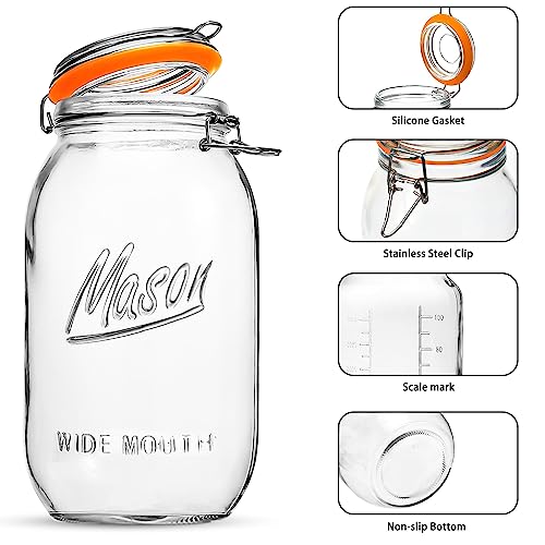 Anwoi Wide Mouth Mason Jars 64 oz 3 Pack Half Gallon Glass Jar with Airtight Lids, Large Mason Jar with Scale Mark Food Storage Canning Jars for Pickling Flour Sugar Pasta Oats Cereal