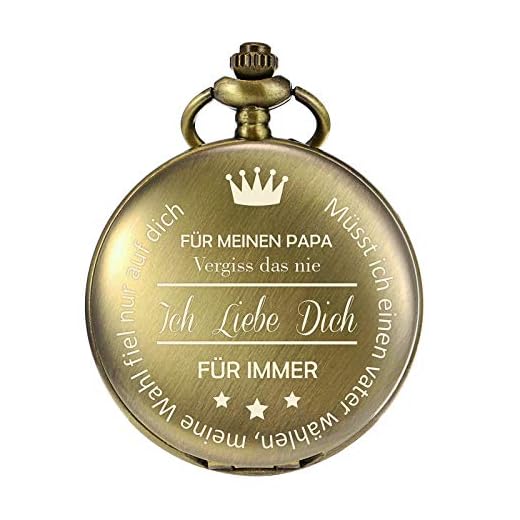 TREEWETO Reloj de bolsillo con cadena grabada para hombre, bronce, regalo de cumpleaños, día del padre