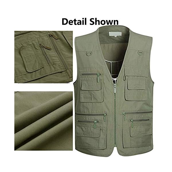 Panegy Mens Outdoor Vest Multi-Pockets Casual Vest Fishing Vest Army Green 2XL - Image 5