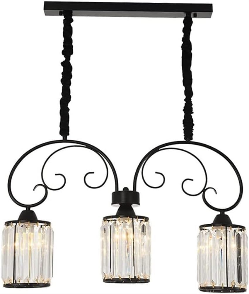 Plafonnier en verre de cuisine 3 lumières avec suspension lustre métal noir