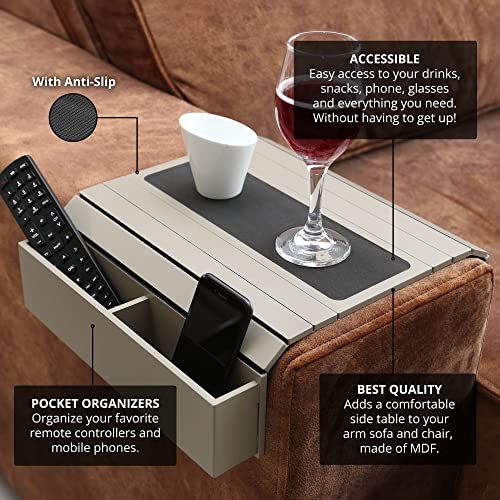 Meistar Sofa Tray Table With Eva Base. Remote Control And Cellphone Organizer Holder, Arm Rest Organizer, Arm Rest Table With Pockets. Fits Over Square Chair Arms. (Fendy) #TOP2