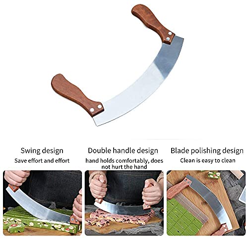 Image of Baskety Mezzaluna Rocking Vegetable Chopper and Mincing Knife, Stainless Steel Blade with Wooden Handles
