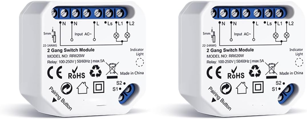 ZMIN Tuya Smart Life 2 Gang WiFi Switch - Breaker Relay Module App Remote Operate Smart Home Compatible 1 PCS