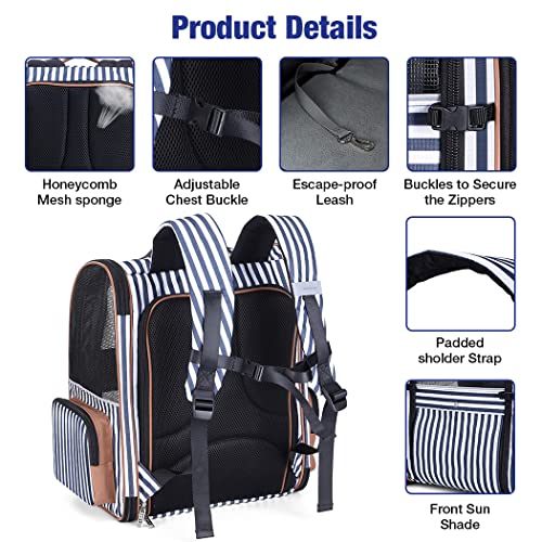 Image of Large Cat Backpack Carrier Expandable Pet Carrier Backpack for Small Medium Cats Fit Up to 18 Lbs, Foldable Puppy Backpack Carrier for Travel, Hiking (Striped, 14.2 inchL x 11.8 inchW x 17.3 inchH - XL)