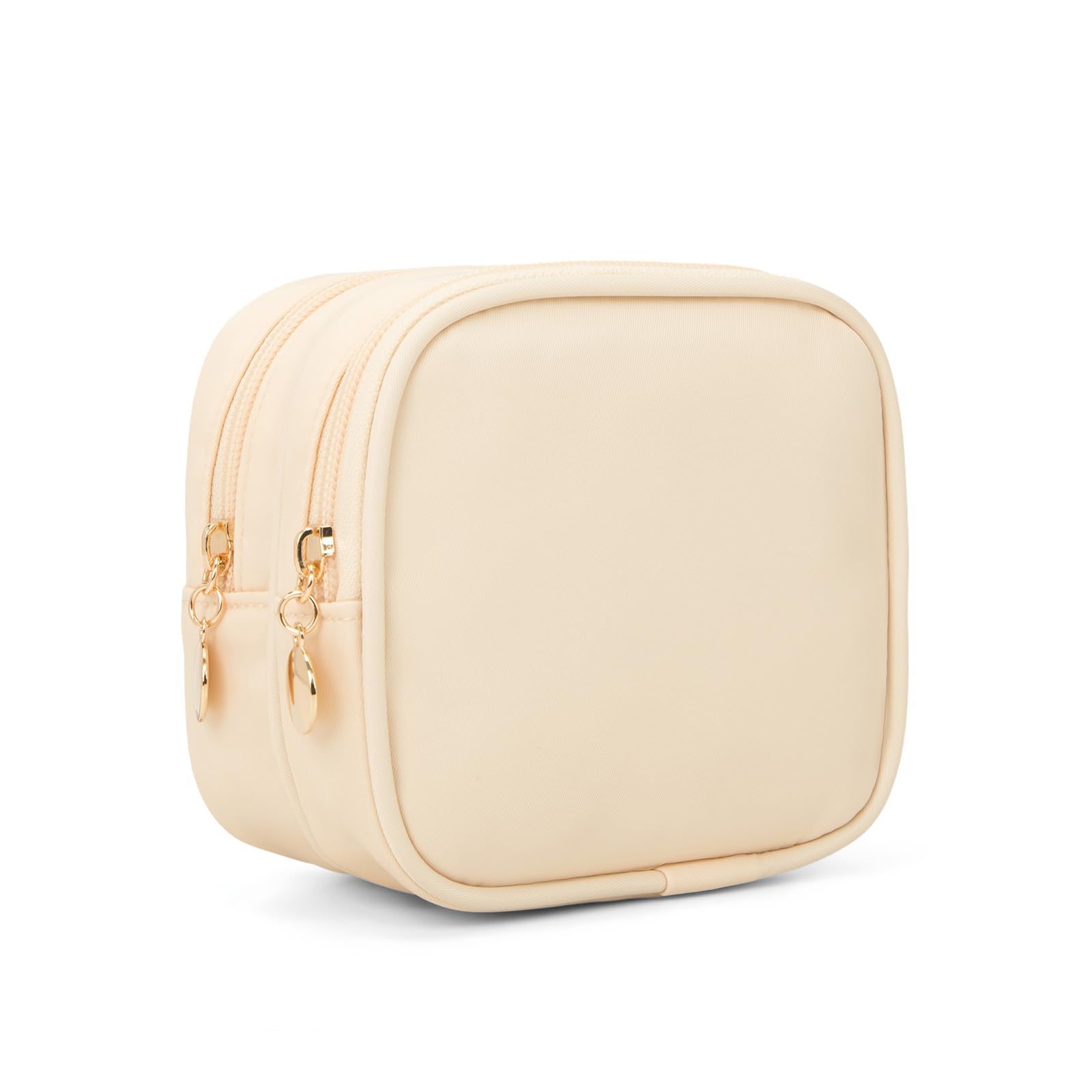 XIAOLER Small Makeup Pouch, Double Zipper Cosmetic Bag, Travel Makeup Bag, Cute Makeup Bag for Purse, Mini Toiletry Bag (sand)