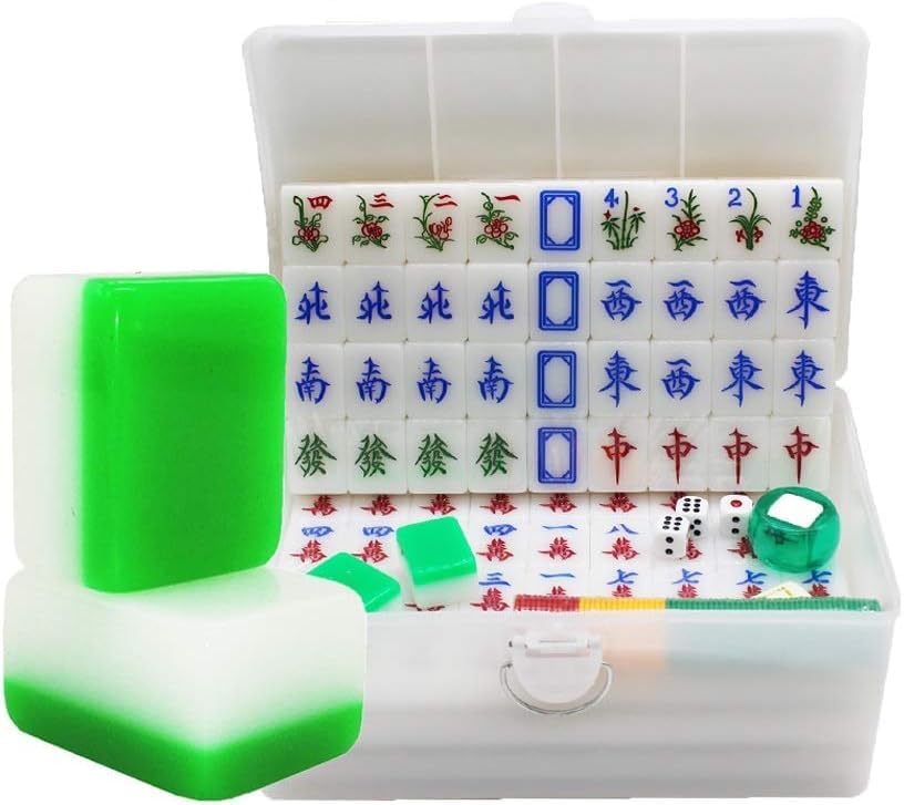 楽しい麻雀セット 中国麻雀ゲームセット 146 元 読みやすいアクリル麻雀 サイコロ 2 個と収納ボックス付き