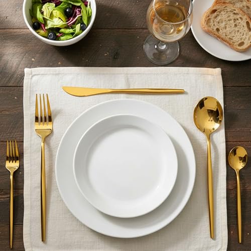 Image of 5 Pcs Gold Cutlery Set for Dining Table the Perfect Lightweight Silim Handle Tableware Including Dinner Spoon, Dinner Fork, Dinner Knife, Dessert Spoon & Dessert Fork