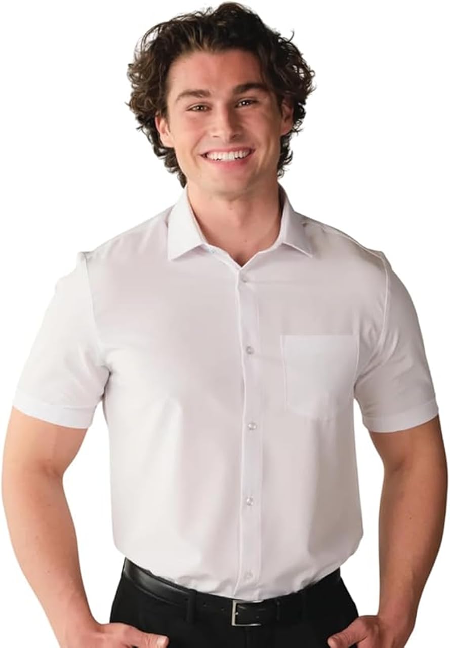 &COLLAR Men's White Short Sleeve Dress Shirt