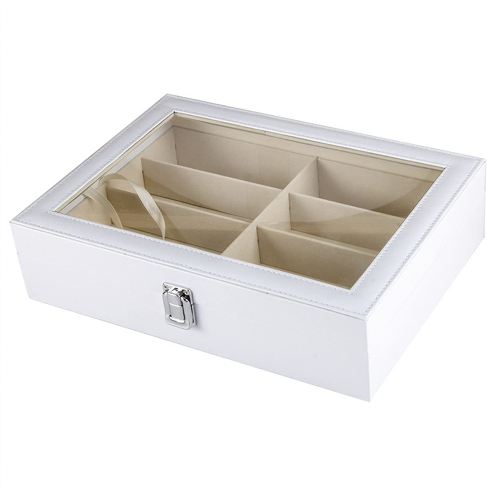 Caja de Gafas Estuche de Gafas de Sol Organizador, Blanco PU 8 ranuras de las lentes de gafas de sol caja de almacenamiento de soporte Claro Mejores Lentes caso de exhibición con cerradura Gafas Organ
