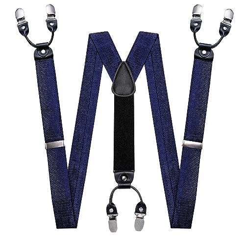Image of YOHOWA Men Suspenders 6 Clips Strength Adjustable Y Braces Pre-Tied Bow Tie Set Formal Wedding Party