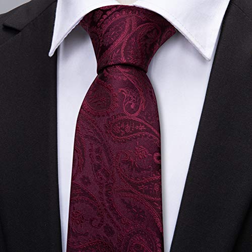 Image of Barry.Wang Men Ties Paisley Woven Silk Necktie Set with Pocket Suqare Cufflinks Formal