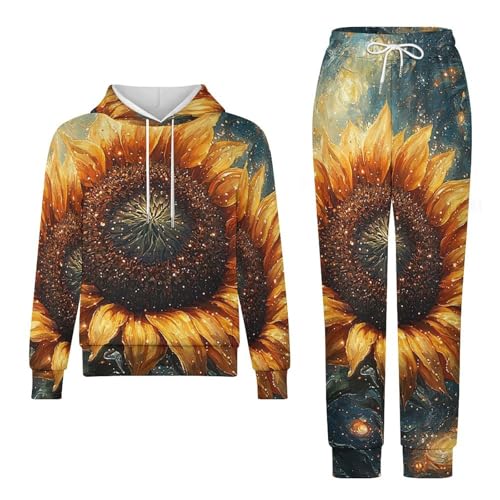 Boys Girls Pullover Hoodie and Pants Outfit 2PCS Set Sweatshirt for Kids, Sunflower Galaxy Universe4