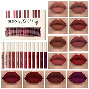 12 Colors Matte Liquid Lipstick Set Velvety Lip Gloss Lip Kit Waterproof Long Lasting Wear Nude Lip Gloss Beauty Cosmetics Gift Box Set (Color, SetA)