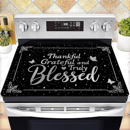 Image of Stove Top Cover for Electric Stove 28 inchx 20 inch, Thankful Grateful and Truly Blessed Heat Resistant Glass Top Stove Cover Protector, Glass Cooktop Covers, Kitchen Electric Flat Stove Top Covers