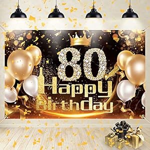 80 Geburtstag Deko, 80 Geburtstag Männer Frauen Schwarz Gold, Banner 80 Geburtstag, Deko 80. Geburtstag Frauen…