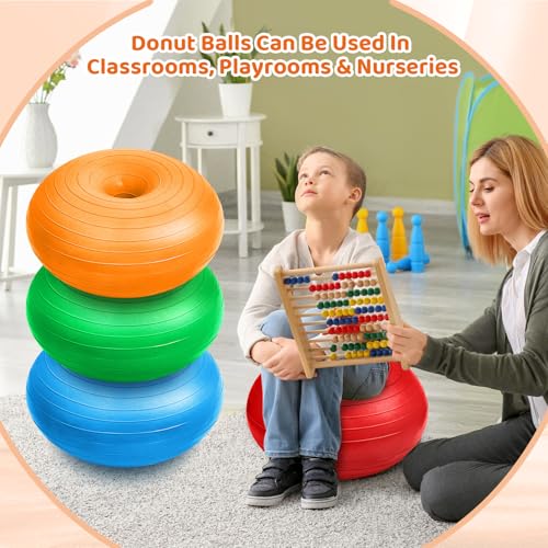 Image of Lewtemi 4 Pcs Flexible Seating for Classroom Elementary 20 Inch Yoga Ball Chair Inflatable Donut Ball Chair with Inflator for Kids Student Sensory Balance Office Exercise(Rainbow Color)