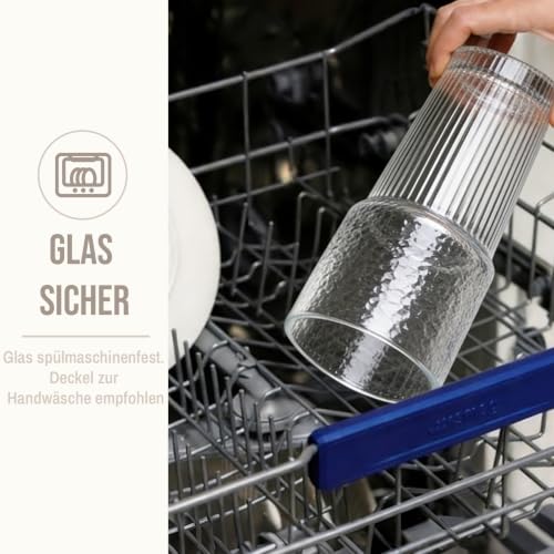 SoulTimes 600 ml Glasbecher mit Deckel und Glasstrohhalm, 4 Stück  – Stilvolle gerippte Trinkgläser für Iced Coffee, Saft… – Ansicht 8