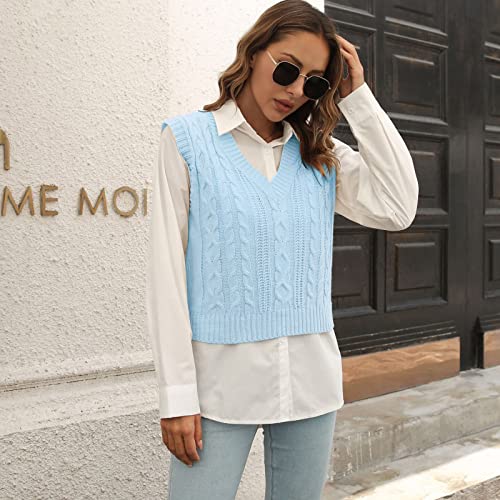 Women's Stripe Sweater Vest Classic V Neck Cable Knit Vest Sleeveless Pullover Ribbed Tank Tops3