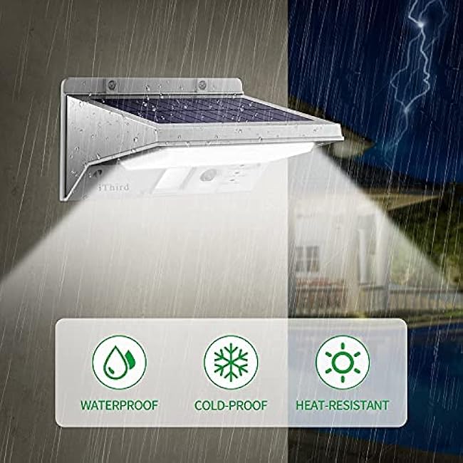 iThird Solar Lights Outdoor Motion Sensor, LED Solar Powered Outdoor Lights Stainless Steel Solar Security Light for Yard Patio Garage Porch Waterproof 3 Modes Flood Light Super Bright(Daylight)