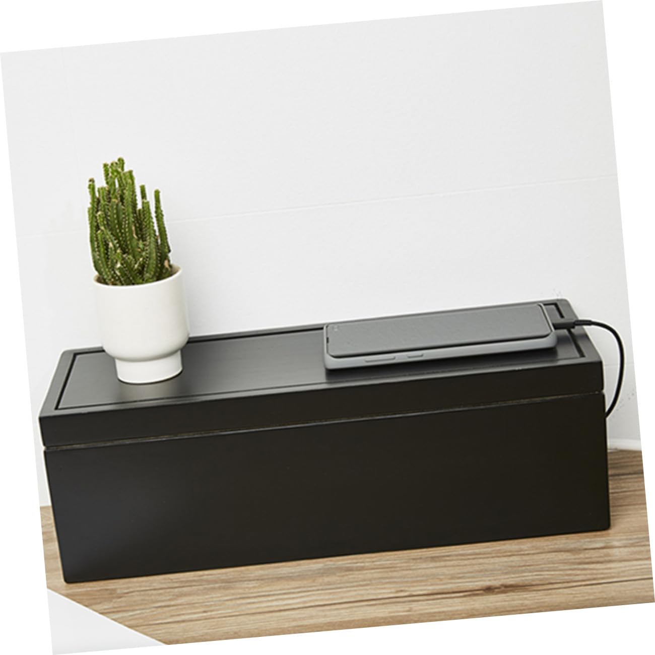 Gatuida Caja Organizadora De Cables De Madera Maciza Negro Grande Para Hogar, Gestión y Almacenamiento De Enchufes, Diseño Abierto Ranuras Para Múltiples Cables, Adecuado Para Organización Eléctrica