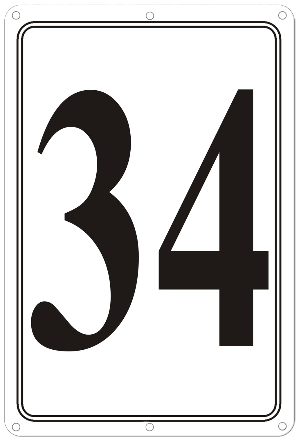 Premium Aluminum Number Signs 34, Metal 12" X 8" Numbered Signs Outdoor for Parking Lots, Floor, Dock, Court, Aisle, Field, High Visibility, No Fade, Weather-resistant