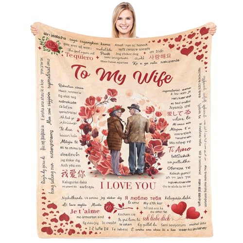 Podkde Geschenk für Ehefrau, I Love You, Geschenke für sie, Ehefrau, Geburtstagsgeschenkideen für Frauen, Ehefrau-Decke, Ehefrau-Geschenke vom Ehemann zu Weihnachten/Valentinstag, 127 x 60 cm