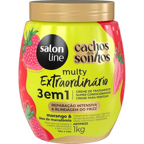 Salon Line, Creme de Tratamento 3 em 1, Multy Extraordinário, Cachos dos Sonhos, Morango e Óleo de Macadâmia, Vegano - Para Cabelos Cacheados e Crespos, 1kg