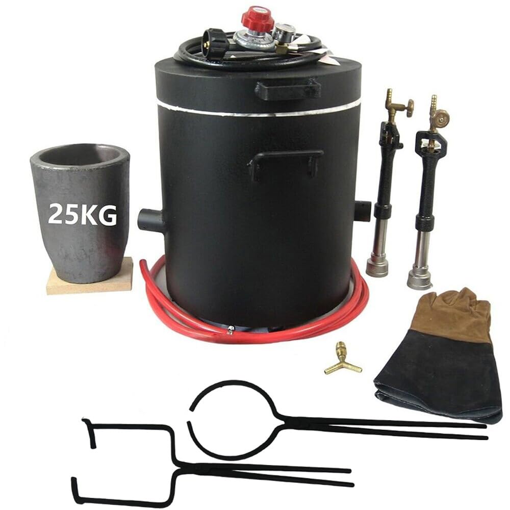 25KG(55LBs) Extra Large Propane Smelting Furnace with Large Crucible and Tongs Set, Double Forge Burners, Foundry Casting Furnace Kit for Melting