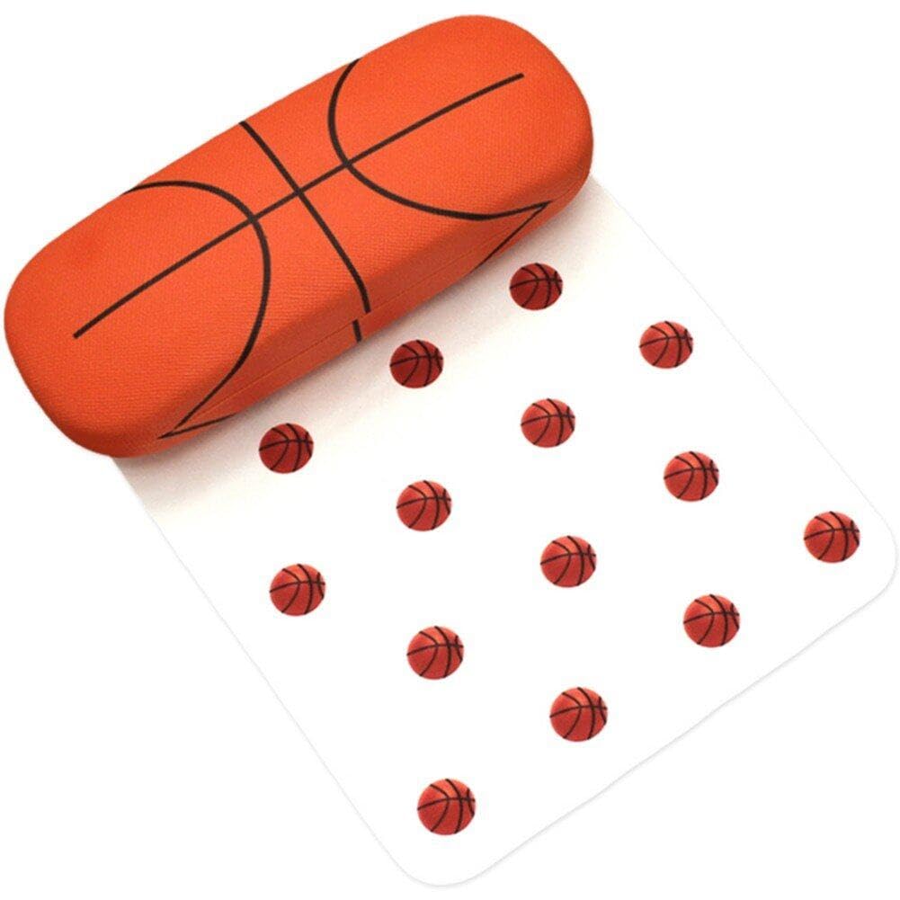 Sanfly Basketball Pattern Glasses Case Set With Spectacle Cloth Pu Leather Eyeglass Case Hard Shell Eyeglasses Case Clamshell Glasses Case